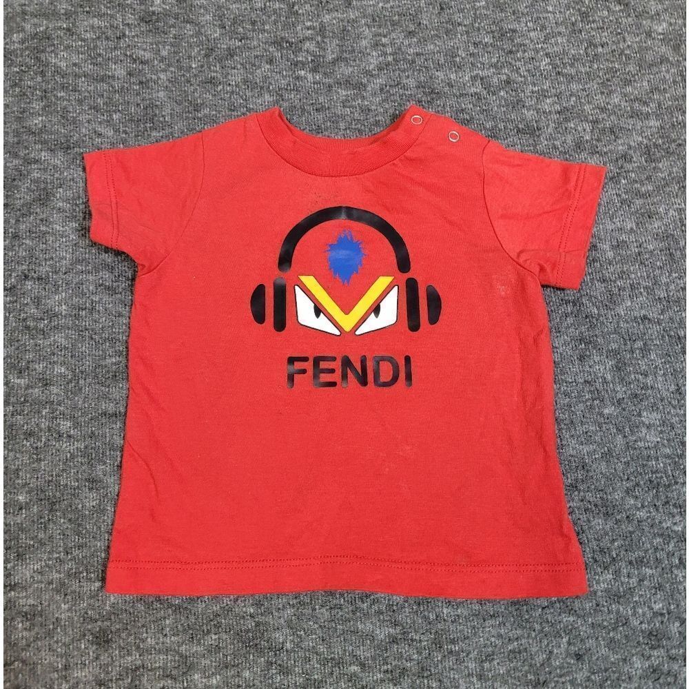 Fendi Monster Eye Print Red Cotton Kids 3 Months T-Shirt